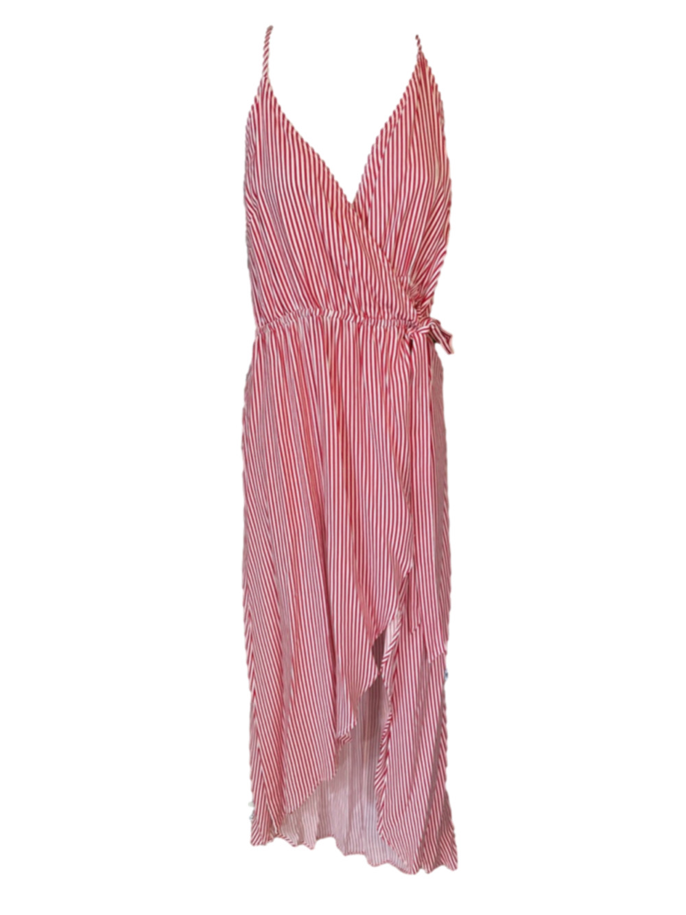 NWT Molly Green Sz L Red White Stripe High Low Maxi Dress Built-In Shorts